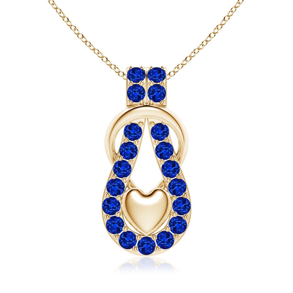 3.5mm AAAA Sapphire Infinity Knot Pendant with Puffed Heart in Yellow Gold 