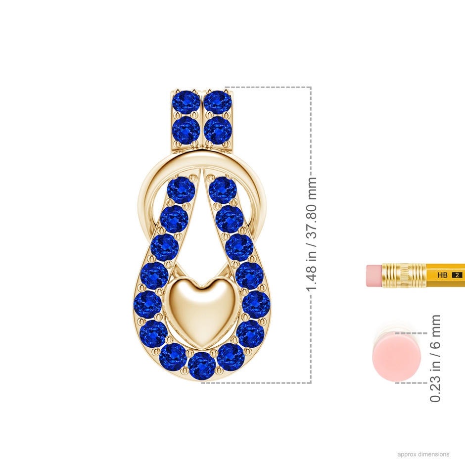 3.5mm AAAA Sapphire Infinity Knot Pendant with Puffed Heart in Yellow Gold ruler
