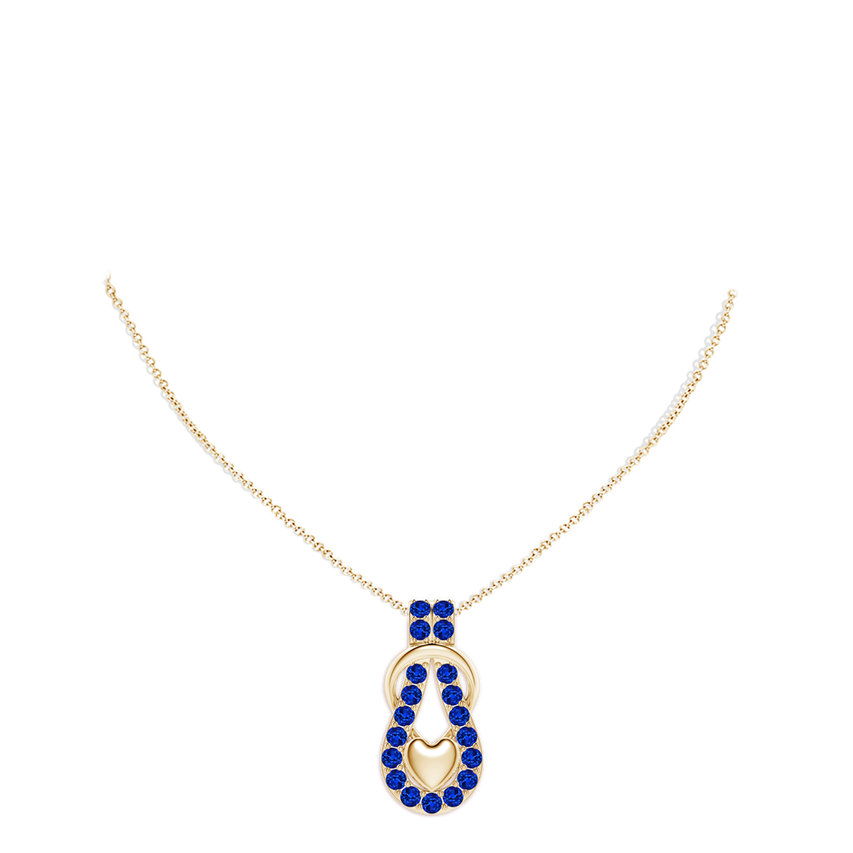 3.5mm AAAA Sapphire Infinity Knot Pendant with Puffed Heart in Yellow Gold pen