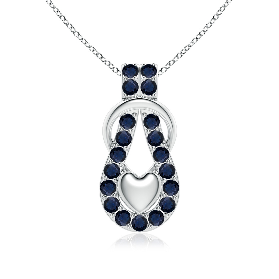 3mm A Sapphire Infinity Knot Pendant with Puffed Heart in White Gold 