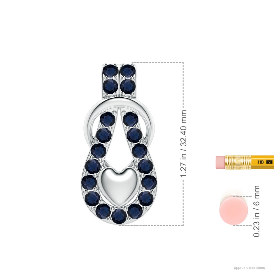 3mm A Sapphire Infinity Knot Pendant with Puffed Heart in White Gold ruler