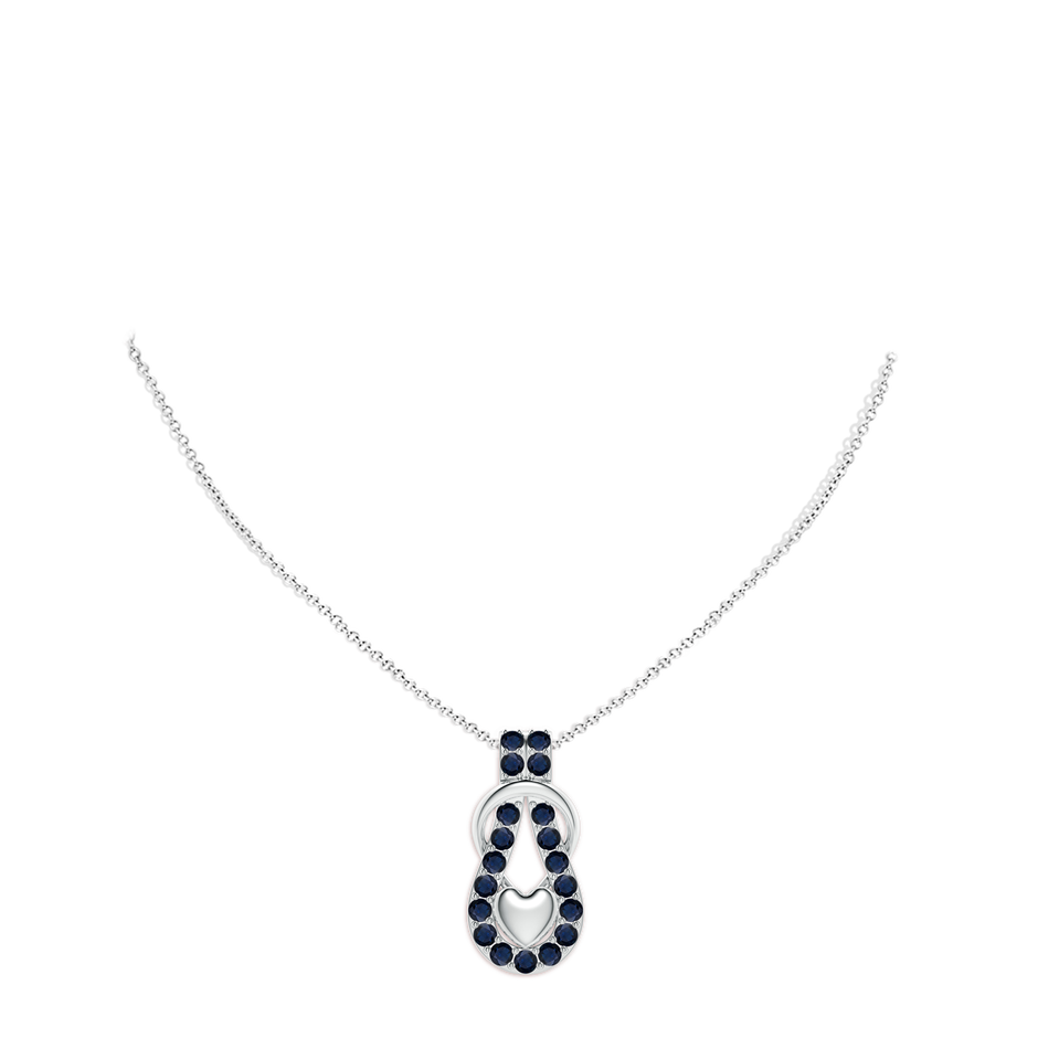 3mm A Sapphire Infinity Knot Pendant with Puffed Heart in White Gold pen