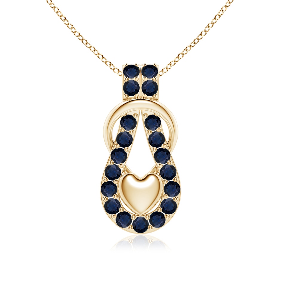 3mm A Sapphire Infinity Knot Pendant with Puffed Heart in Yellow Gold 