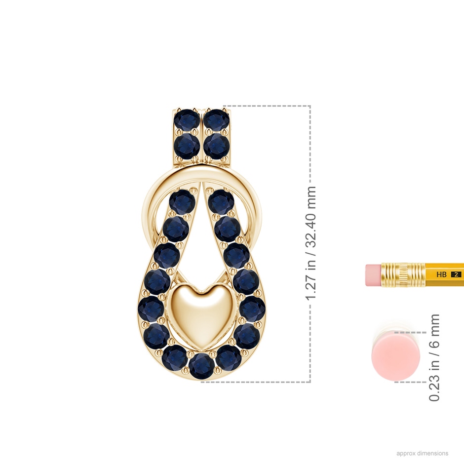 3mm A Sapphire Infinity Knot Pendant with Puffed Heart in Yellow Gold ruler