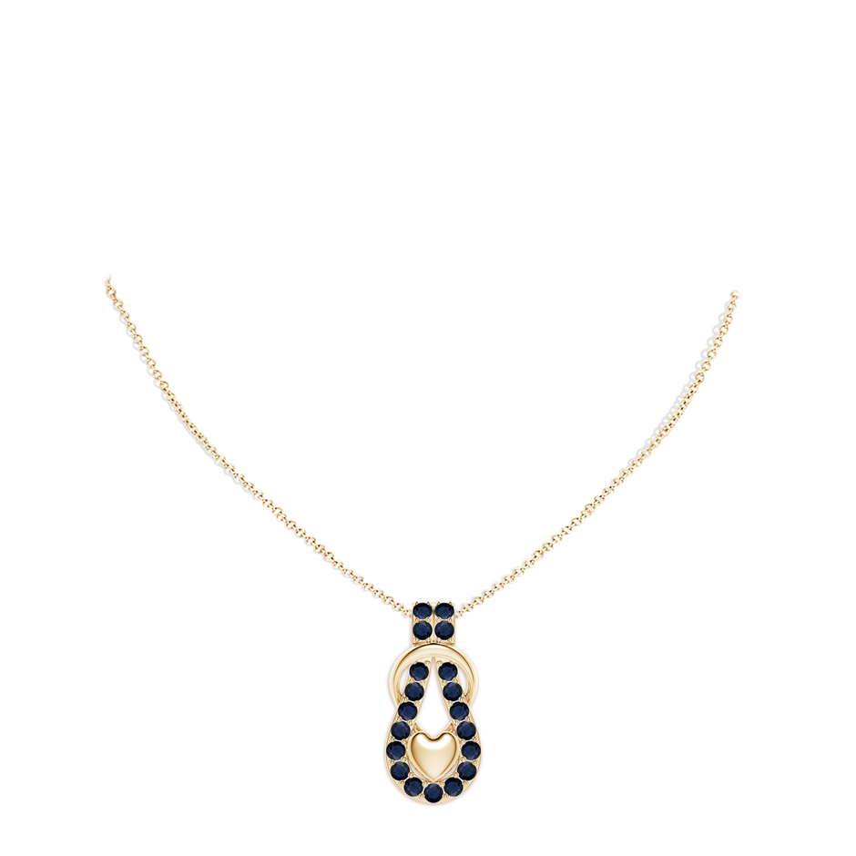 3mm A Sapphire Infinity Knot Pendant with Puffed Heart in Yellow Gold pen