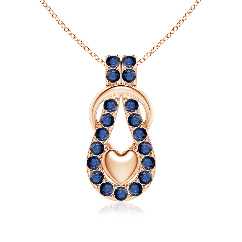 3mm AA Sapphire Infinity Knot Pendant with Puffed Heart in Rose Gold 