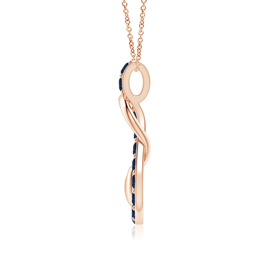 3mm AA Sapphire Infinity Knot Pendant with Puffed Heart in Rose Gold side 199