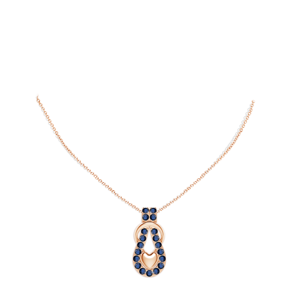 3mm AA Sapphire Infinity Knot Pendant with Puffed Heart in Rose Gold pen