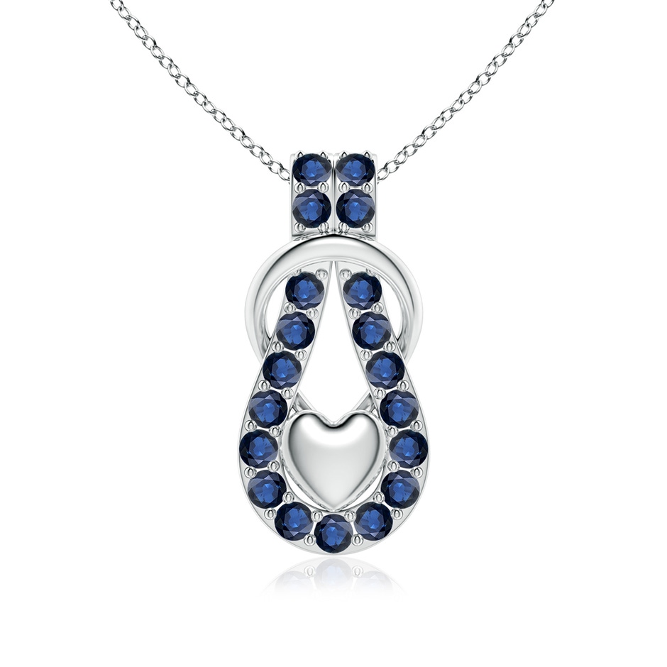 3mm AA Sapphire Infinity Knot Pendant with Puffed Heart in White Gold 
