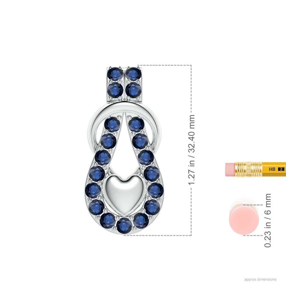 3mm AA Sapphire Infinity Knot Pendant with Puffed Heart in White Gold ruler