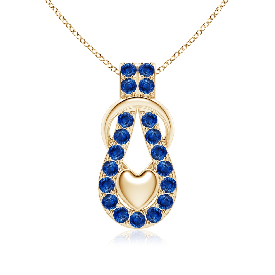 3mm AAA Sapphire Infinity Knot Pendant with Puffed Heart in 18K Yellow Gold 