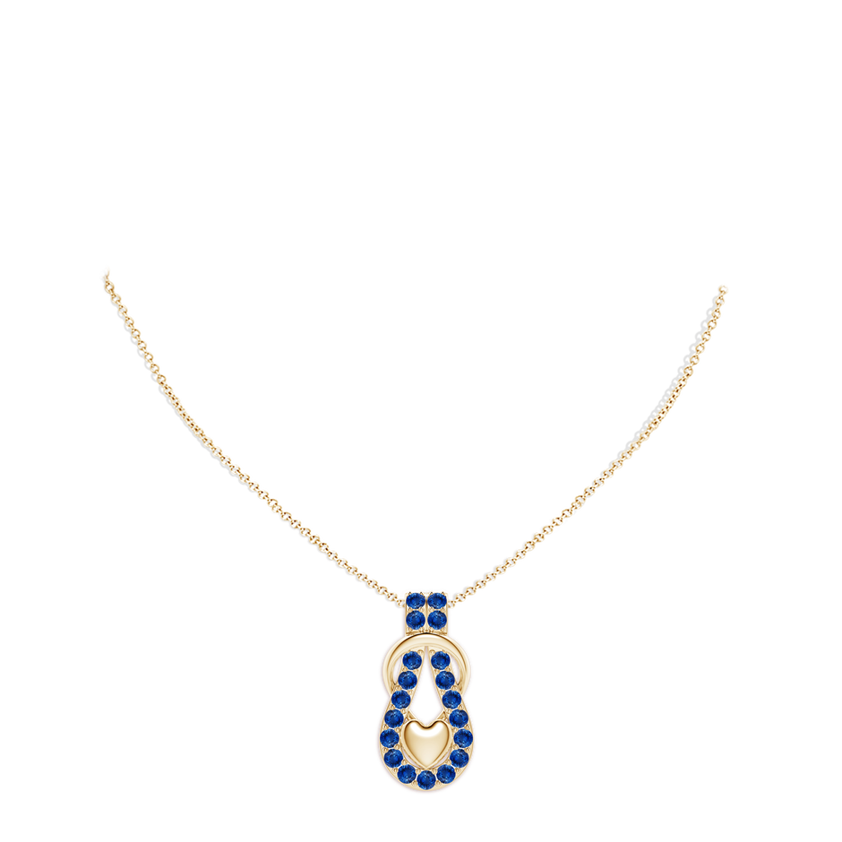 3mm AAA Sapphire Infinity Knot Pendant with Puffed Heart in 18K Yellow Gold pen