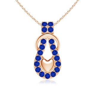 3mm AAAA Sapphire Infinity Knot Pendant with Puffed Heart in 18K Rose Gold