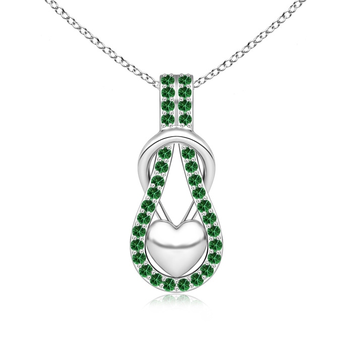 1.3mm AAA Tsavorite Infinity Knot Pendant with Puffed Heart in P950 Platinum