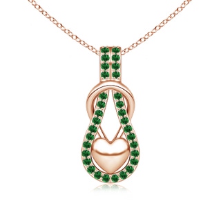 1.3mm AAAA Tsavorite Infinity Knot Pendant with Puffed Heart in Rose Gold