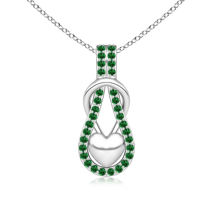 1.3mm AAAA Tsavorite Infinity Knot Pendant with Puffed Heart in White Gold