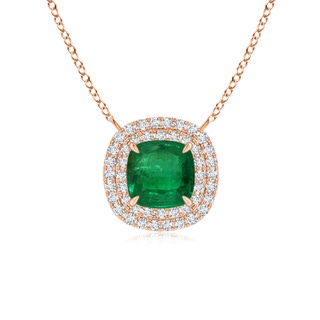8.10x7.74x5.16mm AA GIA Certified Claw-Set Cushion Emerald Double Halo Pendant in 18K Rose Gold
