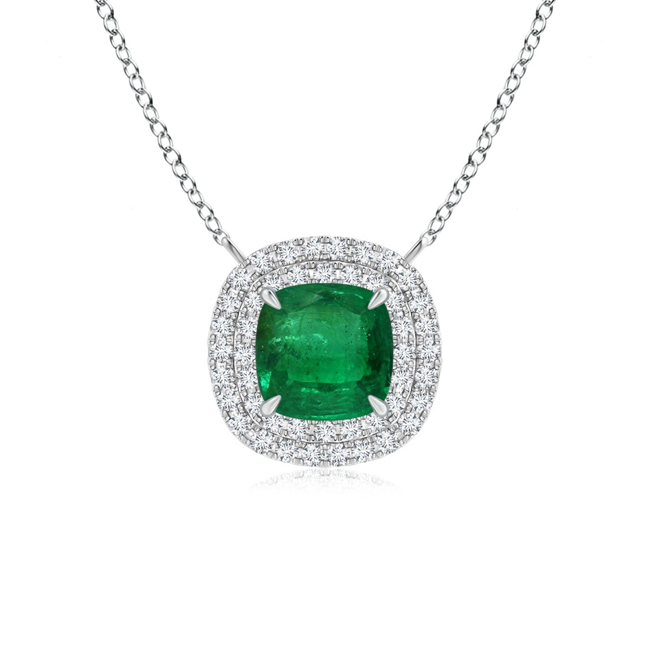 8.10x7.74x5.16mm AA GIA Certified Claw-Set Cushion Emerald Double Halo Pendant in 18K White Gold 