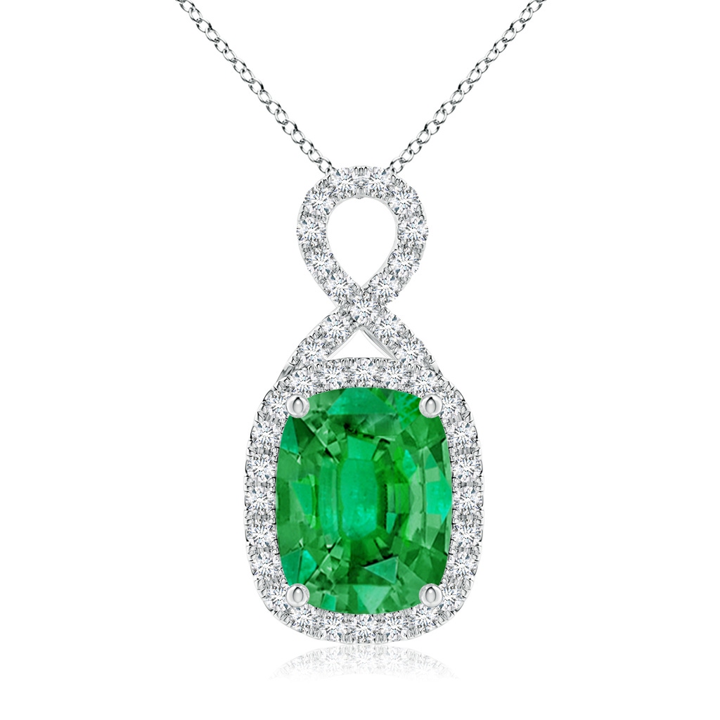 8x6mm AAA Rectangular Cushion Emerald Infinity Pendant in White Gold