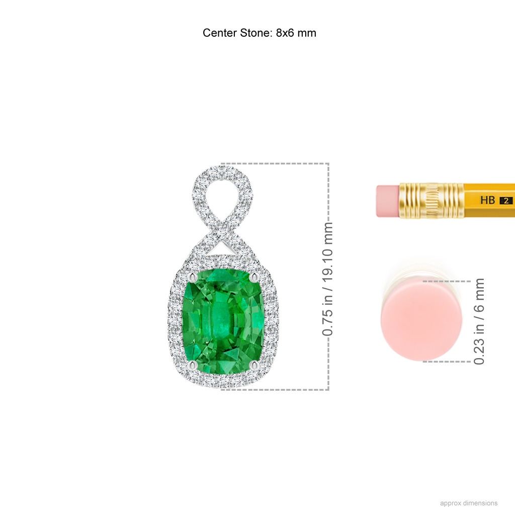 8x6mm AAA Rectangular Cushion Emerald Infinity Pendant in White Gold Ruler