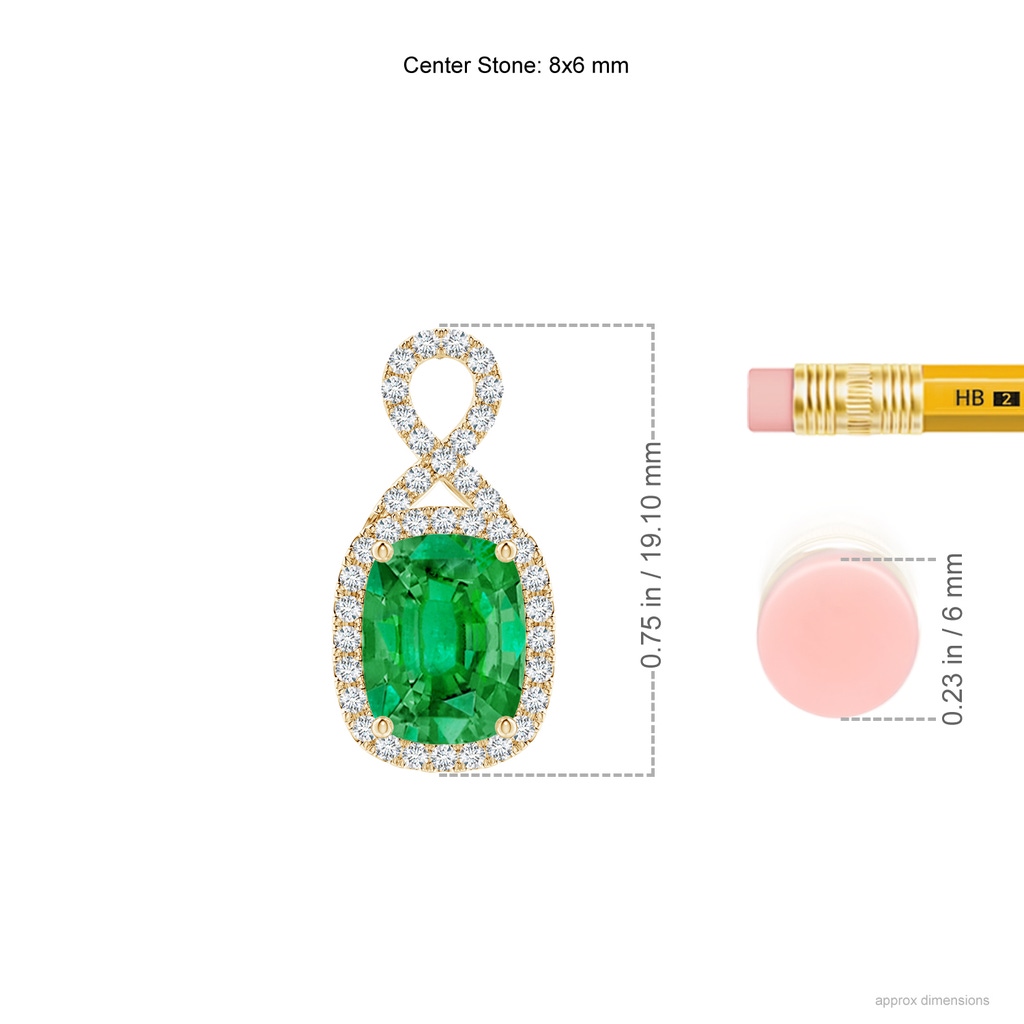 8x6mm AAA Rectangular Cushion Emerald Infinity Pendant in Yellow Gold Ruler