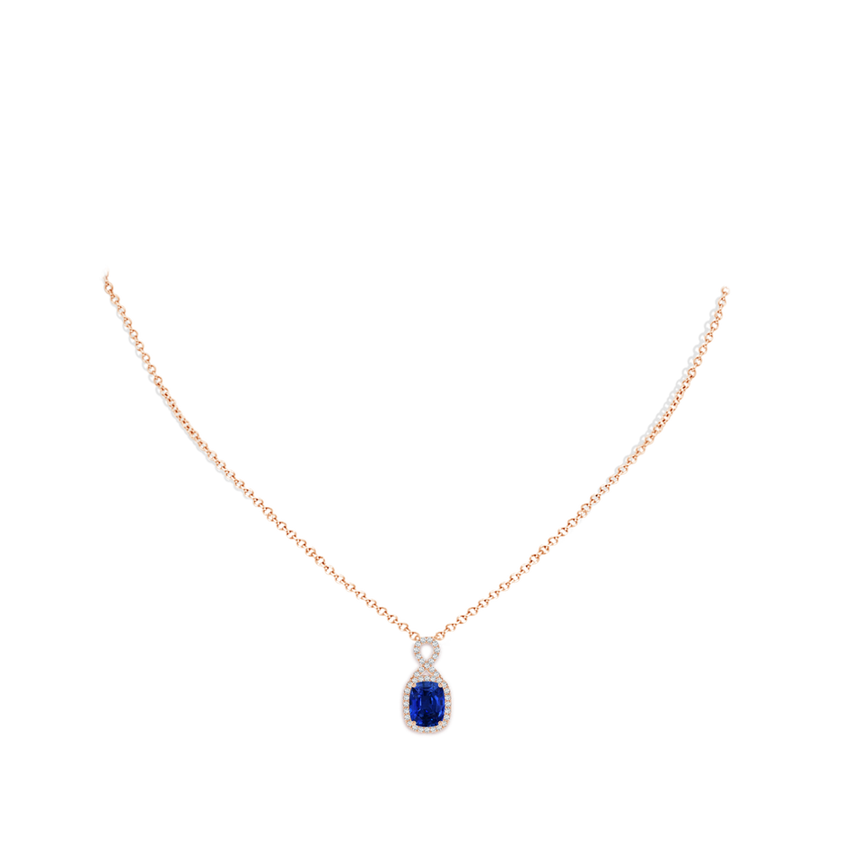 8x6mm AAAA Rectangular Cushion Sapphire Infinity Pendant in Rose Gold body-neck
