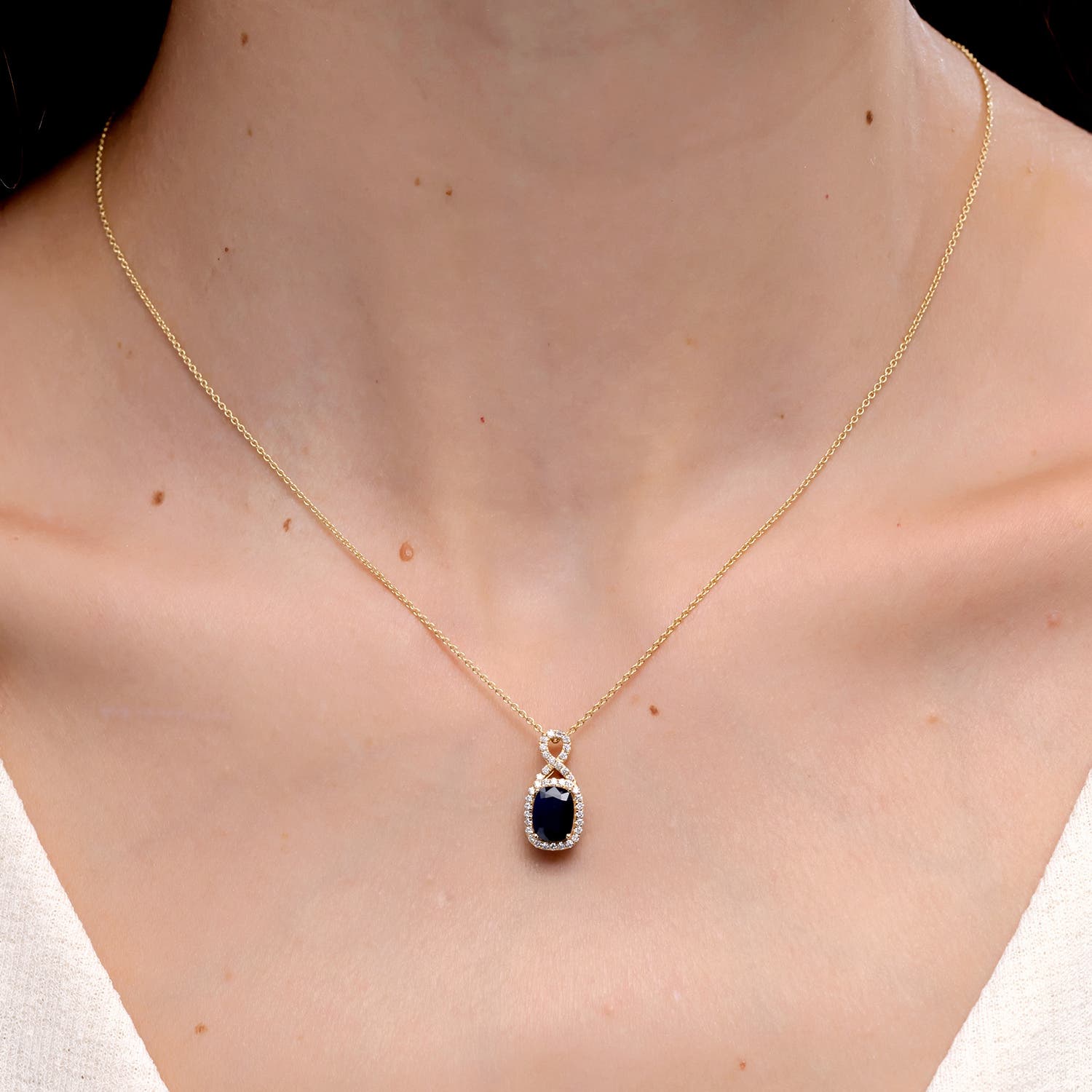 8x6mm AAA Rectangular Cushion Sapphire Infinity Pendant in White Gold