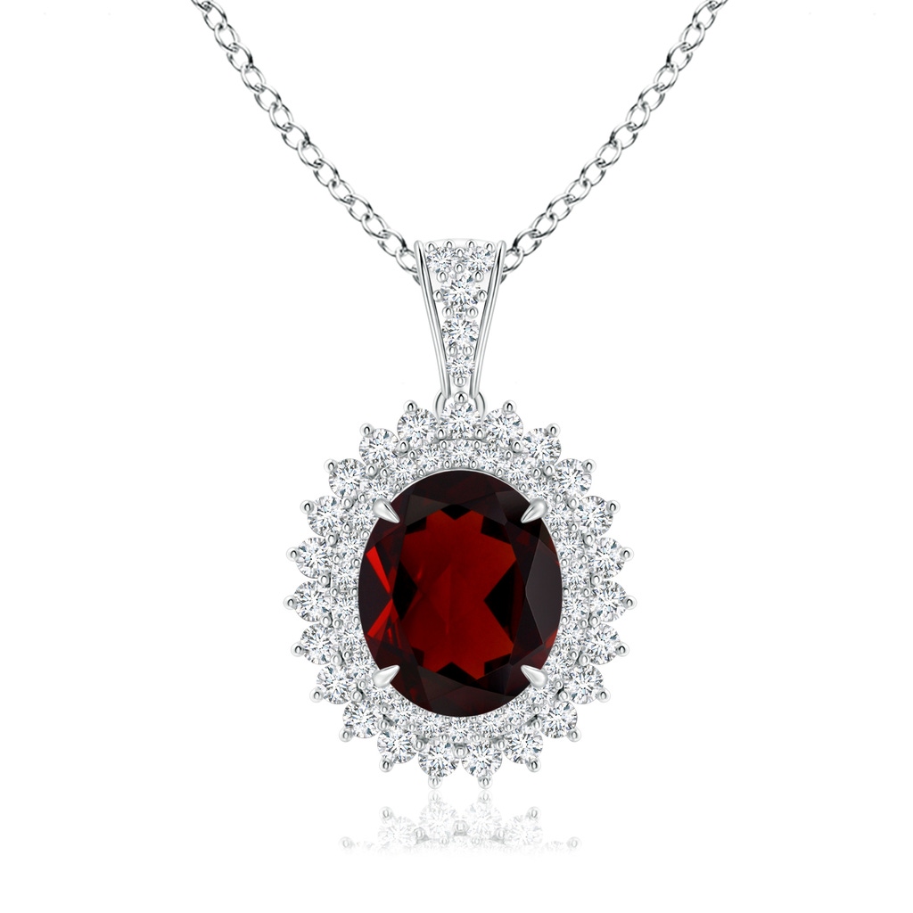 12.1x9.02x4.53mm AAAA GIA Certified Oval Garnet Floral Halo Pendant in 18K White Gold