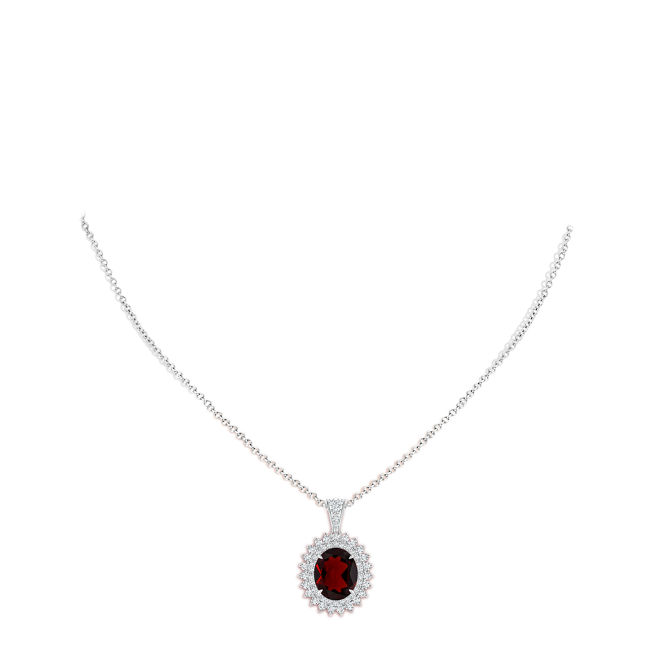 12.1x9.02x4.53mm AAAA GIA Certified Oval Garnet Floral Halo Pendant in 18K White Gold pen