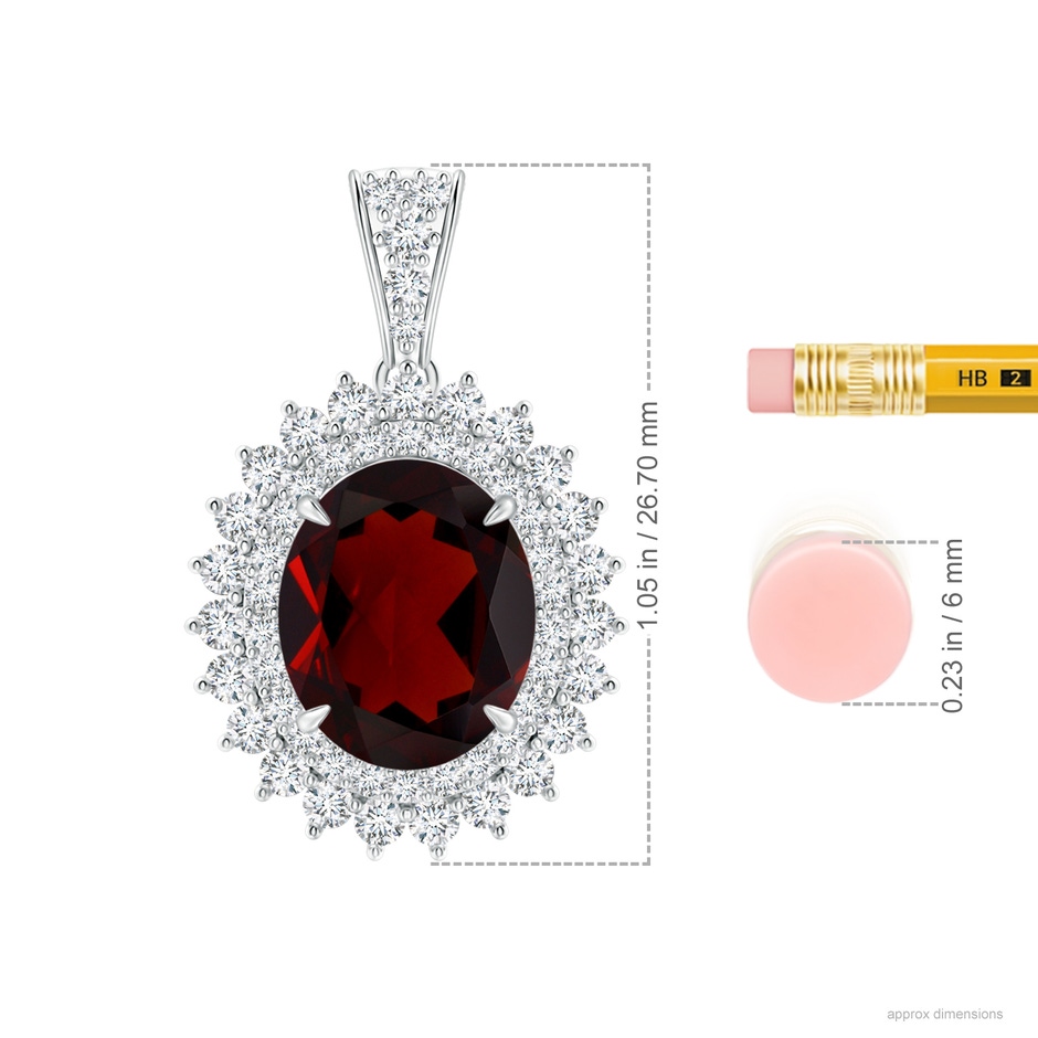 12.1x9.02x4.53mm AAAA GIA Certified Oval Garnet Floral Halo Pendant in 18K White Gold ruler