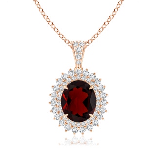 12.1x9.02x4.53mm AAAA GIA Certified Oval Garnet Floral Halo Pendant in Rose Gold