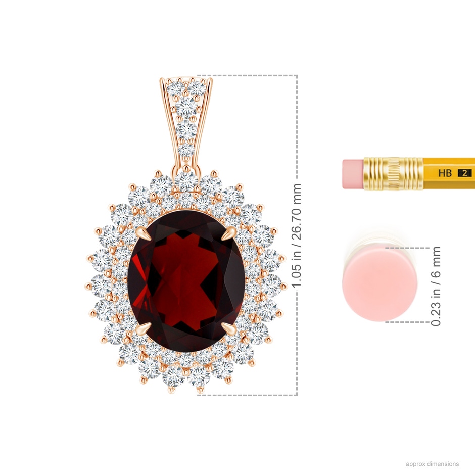 12.1x9.02x4.53mm AAAA GIA Certified Oval Garnet Floral Halo Pendant in Rose Gold ruler