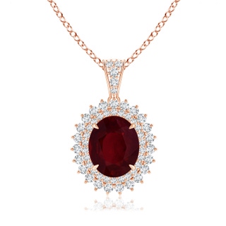 8.75x6.84x4.30mm AAAA GIA Certified Oval Ruby Floral Halo Pendant in 18K Rose Gold