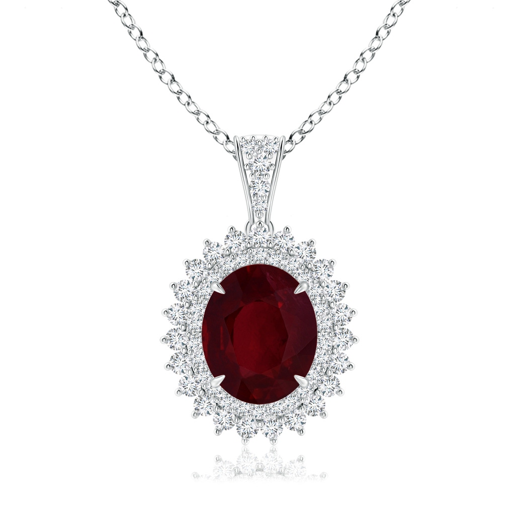 8.75x6.84x4.30mm AAAA GIA Certified Oval Ruby Floral Halo Pendant in P950 Platinum