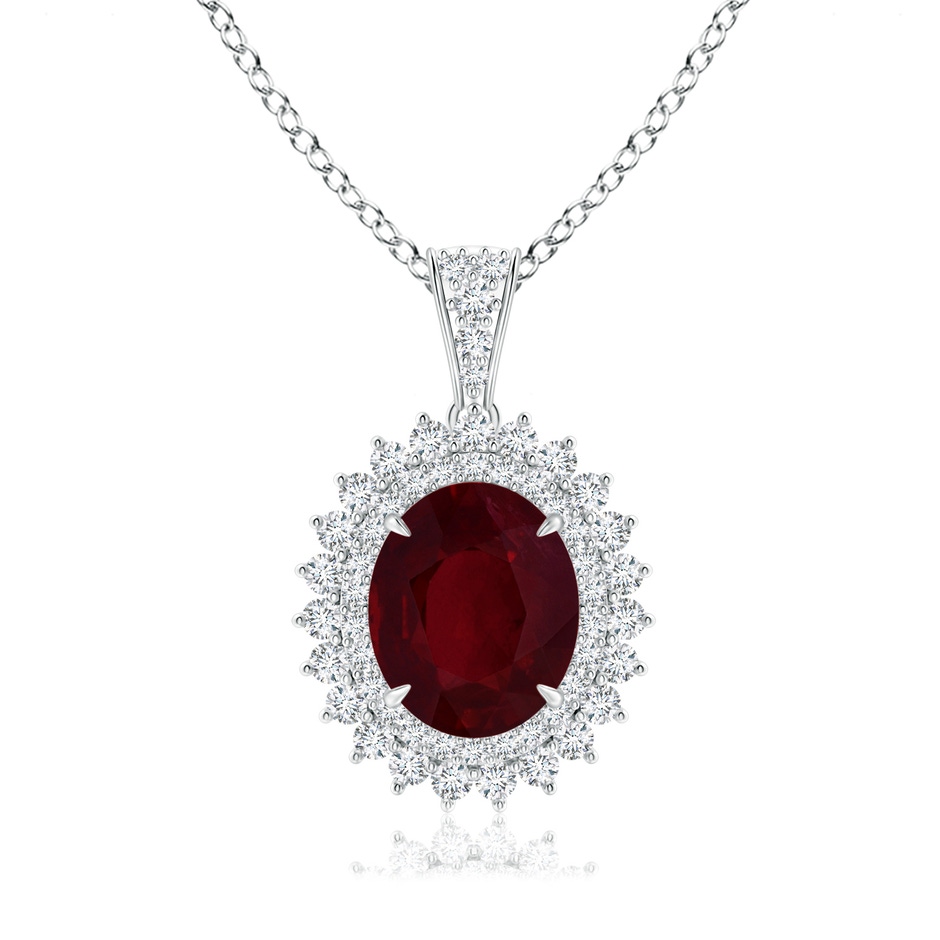 8.75x6.84x4.30mm AAAA GIA Certified Oval Ruby Floral Halo Pendant in White Gold 