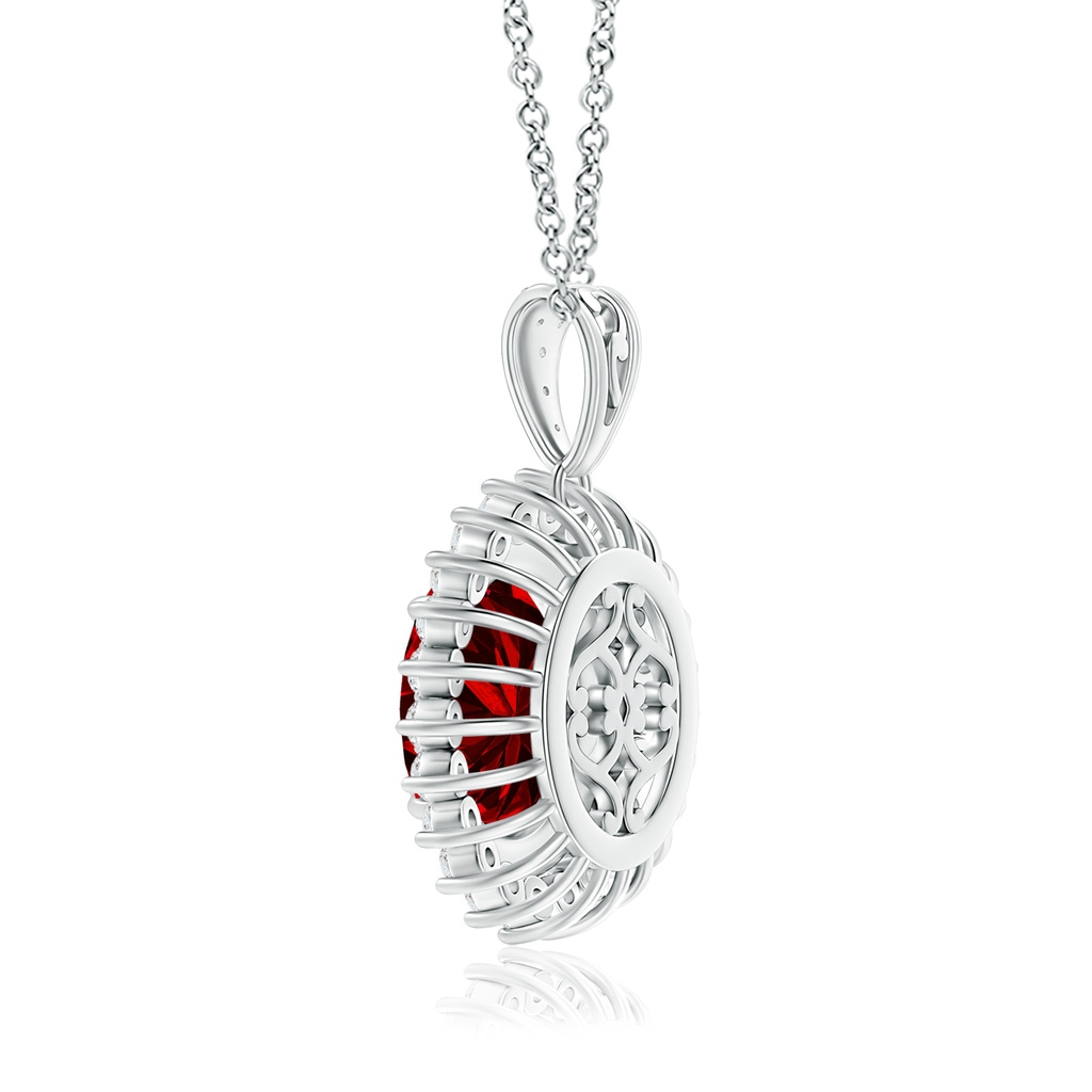 8.75x6.84x4.30mm AAAA GIA Certified Oval Ruby Floral Halo Pendant in White Gold - Side 199