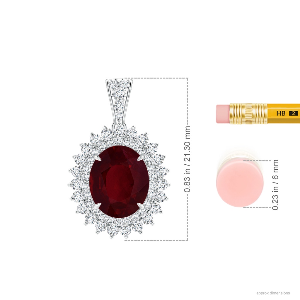 8.75x6.84x4.30mm AAAA GIA Certified Oval Ruby Floral Halo Pendant in White Gold ruler