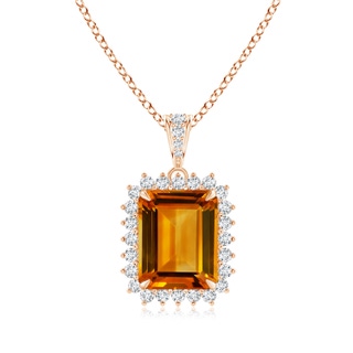 12.14x9.12x5.42mm AAAA GIA Certified Emerald Cut CItrine Halo Dangle Pendant in Rose Gold