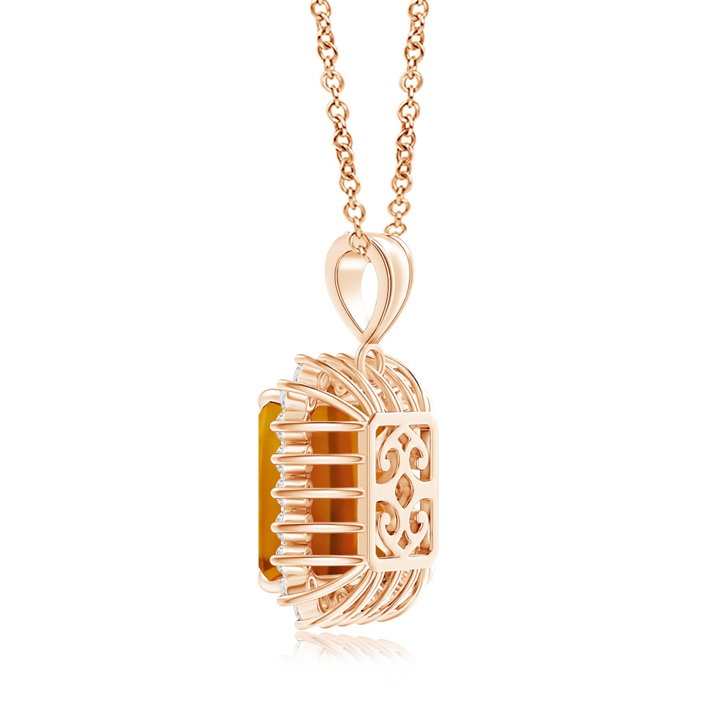 12.14x9.12x5.42mm AAAA GIA Certified Emerald Cut CItrine Halo Dangle Pendant in Rose Gold Side 199