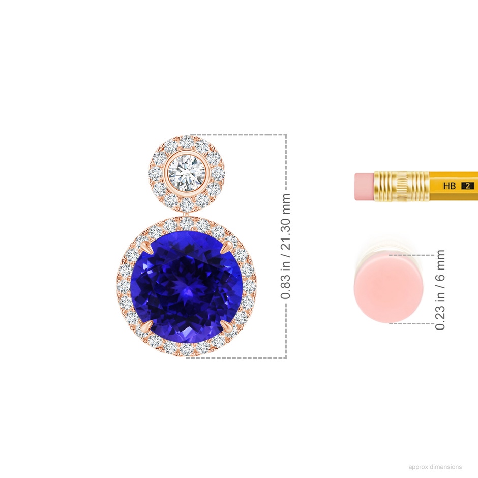 9.96x9.84x6.58mm AAAA GIA Certified Two-Tier Tanzanite Halo Pendant in Rose Gold ruler