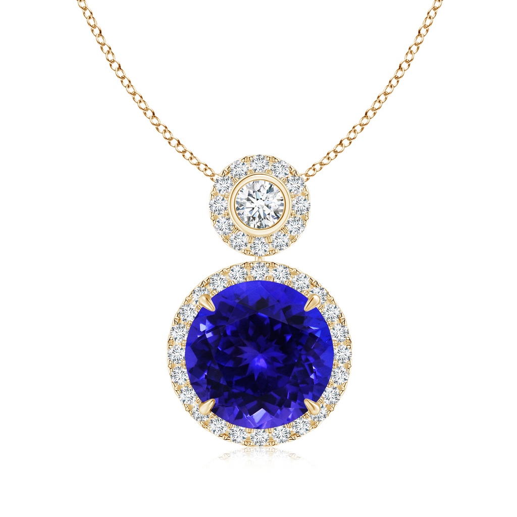 9.96x9.84x6.58mm AAAA GIA Certified Two-Tier Tanzanite Halo Pendant in Yellow Gold