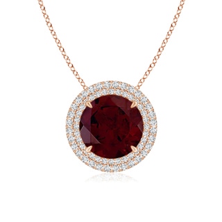 10mm A Claw-Set Round Garnet Pendant with Diamond Double Halo in 10K Rose Gold
