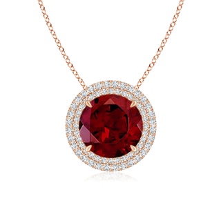 10mm AAA Claw-Set Round Garnet Pendant with Diamond Double Halo in Rose Gold