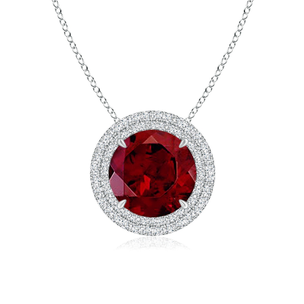 10mm AAA Claw-Set Round Garnet Pendant with Diamond Double Halo in White Gold