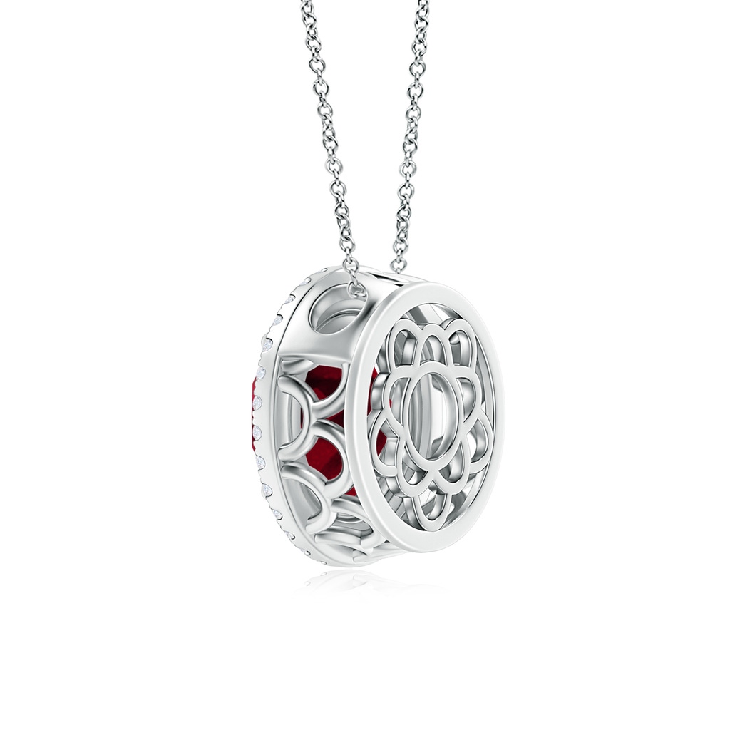 10mm AAA Claw-Set Round Garnet Pendant with Diamond Double Halo in White Gold Side 1