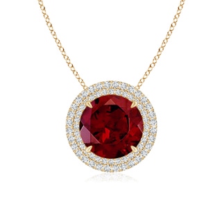 10mm AAA Claw-Set Round Garnet Pendant with Diamond Double Halo in Yellow Gold