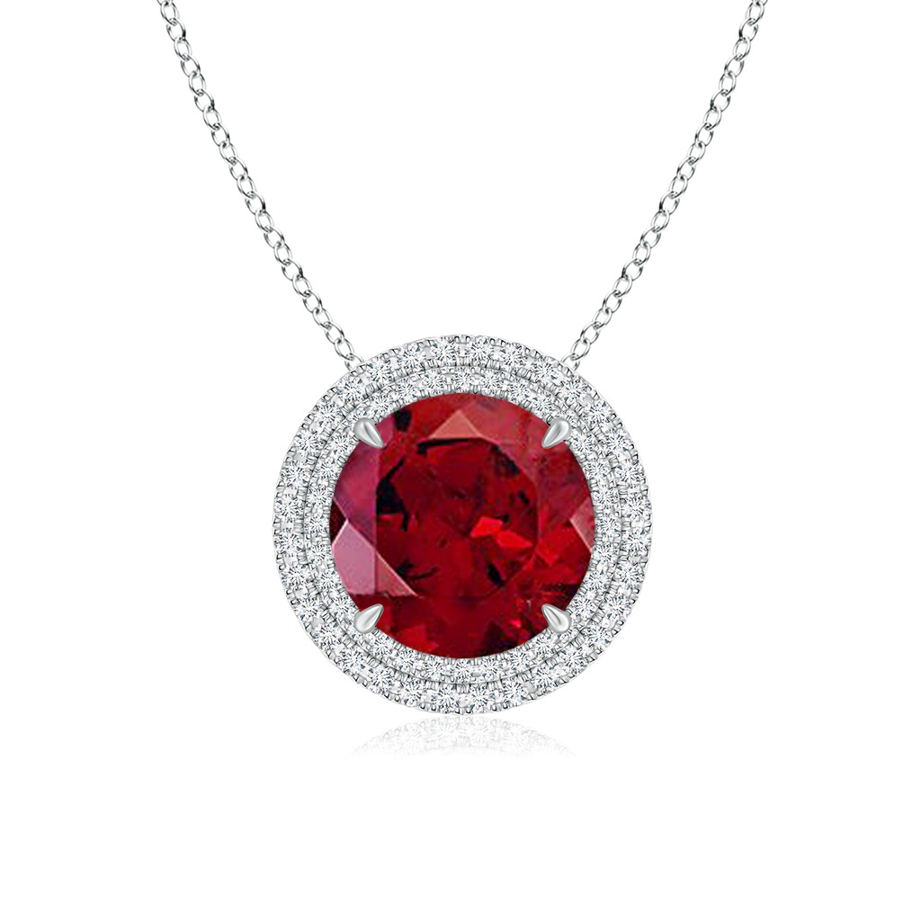 10mm AAAA Claw-Set Round Garnet Pendant with Diamond Double Halo in P950 Platinum