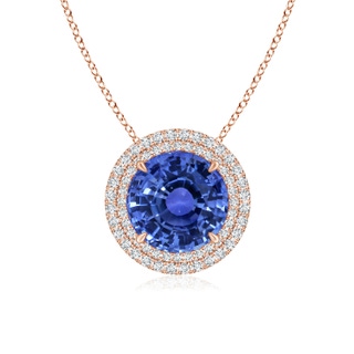 10.61-10.80x7.38mm AA GIA Certified Blue sapphire Double Halo Pendant in 18K Rose Gold