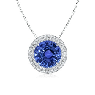 10.61-10.80x7.38mm AA GIA Certified Blue sapphire Double Halo Pendant in 18K White Gold