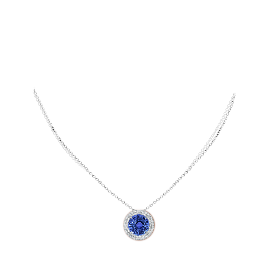 10.61-10.80x7.38mm AA GIA Certified Blue sapphire Double Halo Pendant in 18K White Gold pen